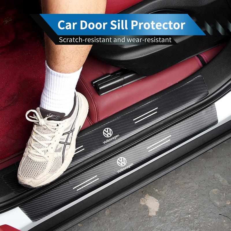 VW Leather Car Door Plate Threshold Protector Strip Sticker For Volkswagen VW Scirocco Jetta Beetle Golf Passat Polo Tiguan Sharan EO1
