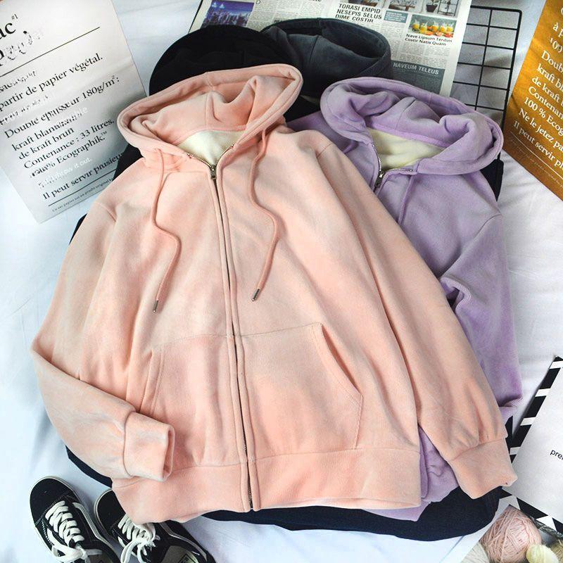 Dames Fleeceforet Fortykket Genser Cardigan Glidelås Løs Passform Hettejakke Anti-nupping Jakke for Høst/vinter Sesongene