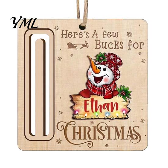 Personalized Cash Gift Tags Rustic Santa Reindeer Money Holder Ornament, Wooden Card Christmas Tree Wood Decorations Clip with Slot, Hanging