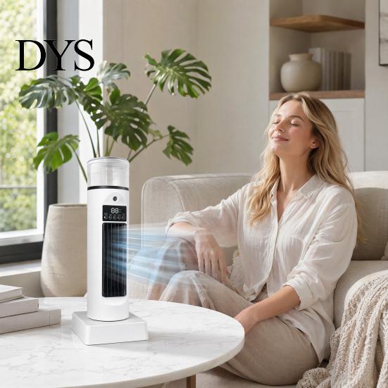 Plug-and-Play USB Fan Tower Cooling Fan, 6 Speed Bladeless Air Cooler & Humidifier with Versatile Powered Remote Water Tank, Quiet Desktop Mist