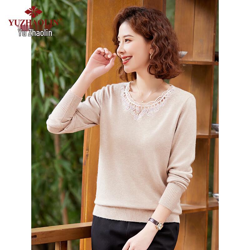 Yu Zhaolin Mid-Aged Women's Round Neck Knitted Sweater