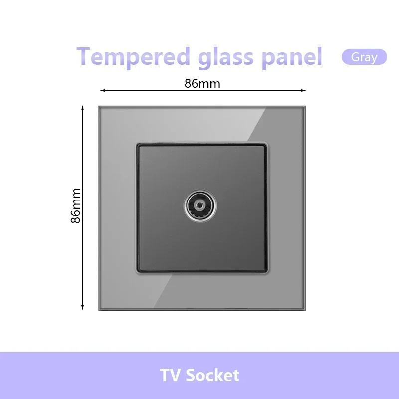 UK 13A 220V Dual Outlet with 18W Type-C Quick Charge,1/2 Way Light Switch Panel, Tempered Glass Surface,Wall Socket for TV/Phone