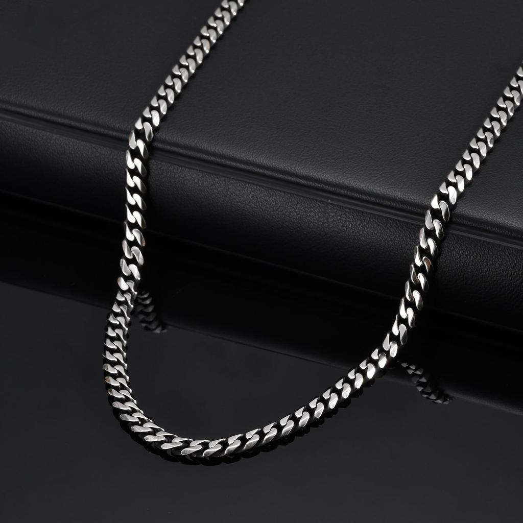 Retro Cuban Chain Necklace for Men Boys,Vintage Stainless Steel Miami Curb Collars,Rock Punk Antique Zircon Gifts
