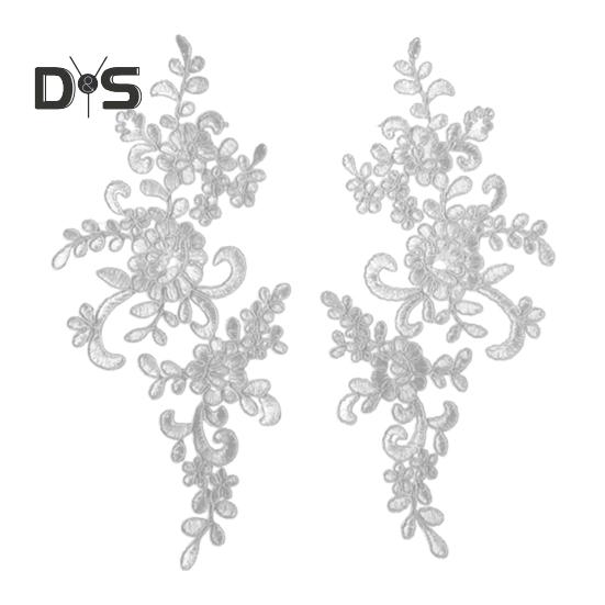 2 Pcs Embroidery Lace Applique Sewing Flower Fabric Collar Patch Motif Wedding Gown Dress Bridal DIY Crafts for Daily Wear Tailor Shops