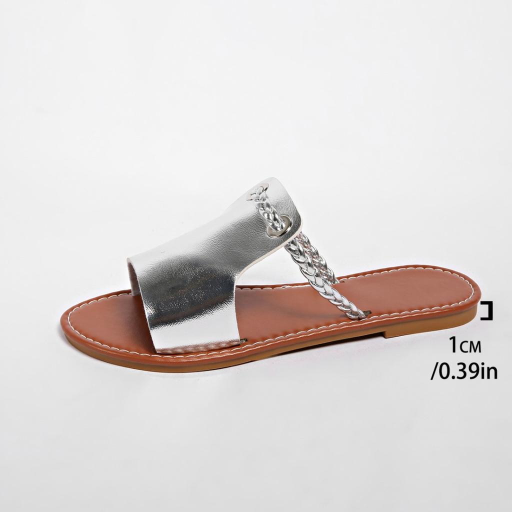 Large size woven with fish mouth cool slippers women's 25 summer new fashion outside one word beach cool slippers women