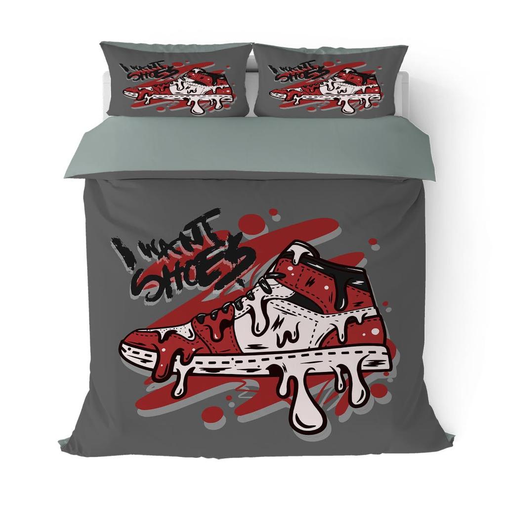Coole Teenager Basketballschuhe Dreiteiliger Steppdeckenbezug Digitaldruck Bettwäscheset Bettdecke