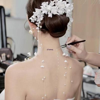 Korejská svatební víla Třásně Květinová sponka do vlasů - Univerzální čelenka pro styl Mori Girl pro líčení a styling