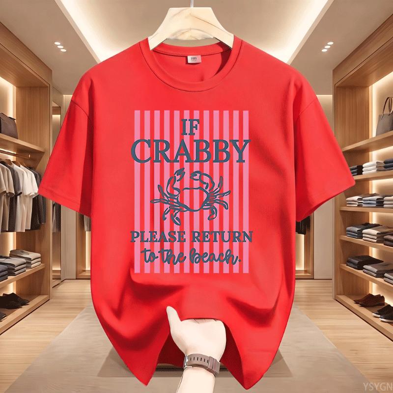 If Crabby Please Return To The Beach T Shirts Striped Short Sleeve Cotton Beach Vacation Tshirt Design Funny Crab Graphic Tees