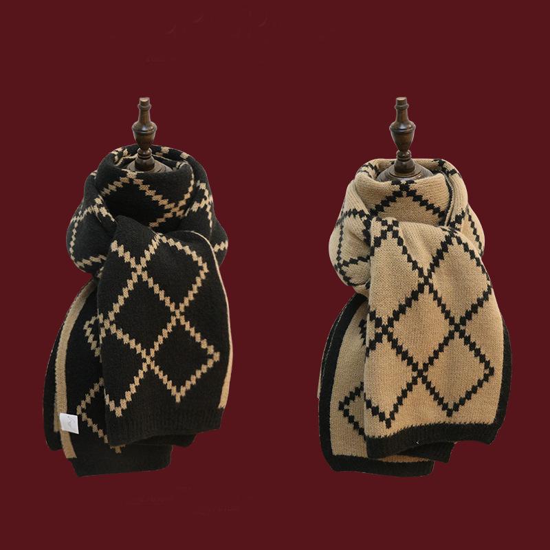 Tonglu red new scarf women's winter Christmas knitted wool scarf versatile thickened warm student tide