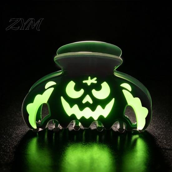 Halloween Hair Claws Claw Clips, Luminous Ghost Pumpkin Pattern Acrylic Anti-slip Shark Clips Glow in The Dark Grippers for Women Girls Daily