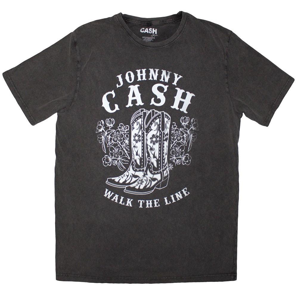 Men s Johnny Cash Walk The Line Boots Stone Wash T-shirt Large Charcoal Grey S