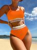 New bikini two-piece high-waisted webbing triangular slim swimsuit for women