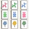 Blue Gummy Bear Pink Balloon Dog Poster Preppy Canvas Painting Print Trendy Wall Art Nursery Home Decor