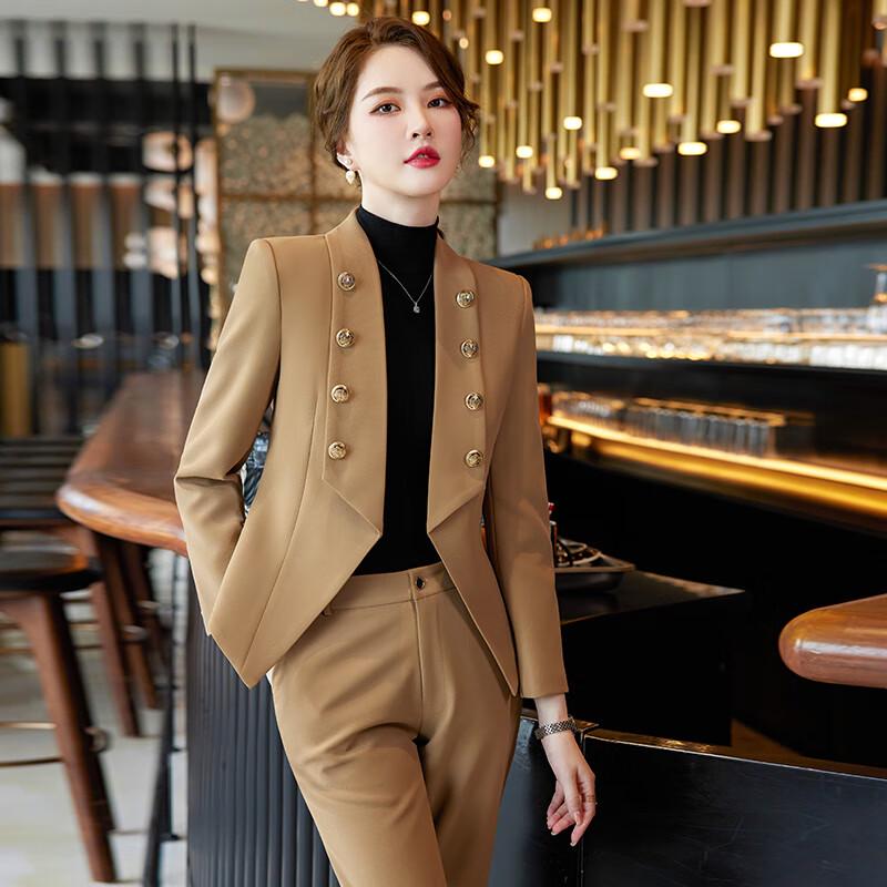 Women s Professional Khaki Short Blazer Suit Set XL