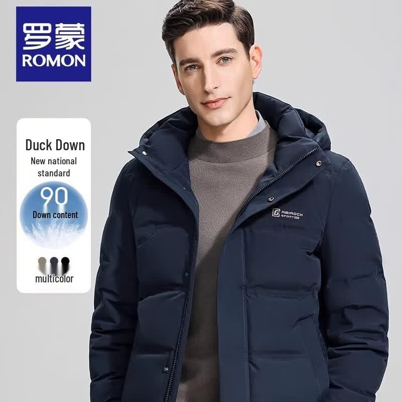 ROMON Men s Casual Hooded Mid-Length Down Jacket 4XL