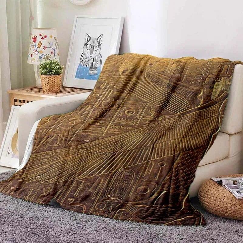 Ancient Egyptian Elements Print Blanket, For Sofa Couch Office Bed Camping , Multi-purpose Gift Blanket For All Season Clear