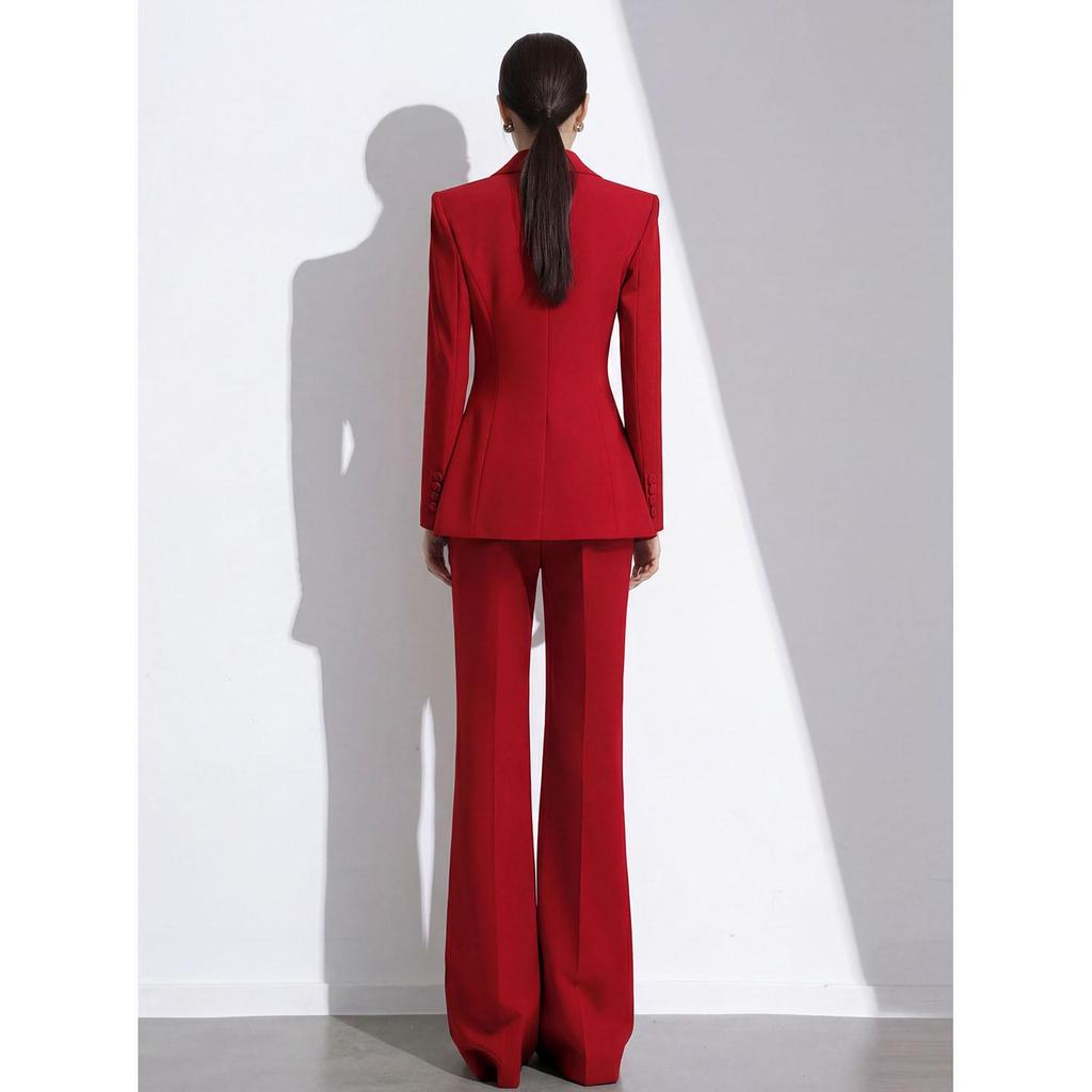 2026 Red Double-Breasted Slim-Fit Suit Set: Spring/Autumn Professional Host Wear