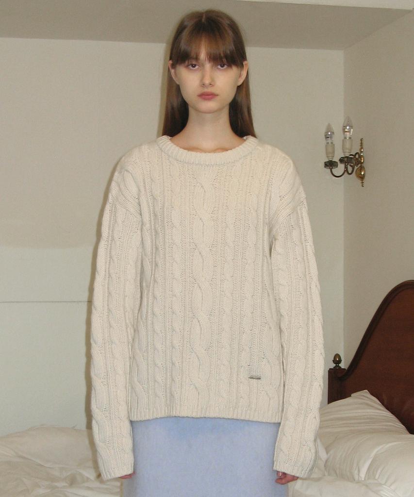 SINOON Two-Way Cable Turtleneck Knit (Ivory)