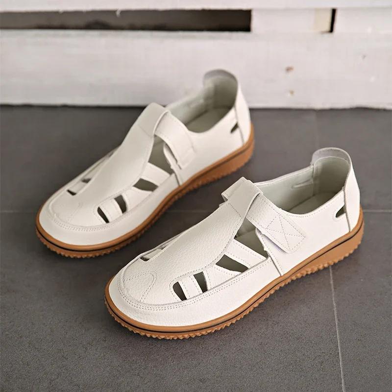 Fashion Fashion Hollow Wrap Toe Spring Summer Sandals Women Hook Loop Big Size 43 Flats Sandels Soft Bottom Comfortable Beach Zapatos