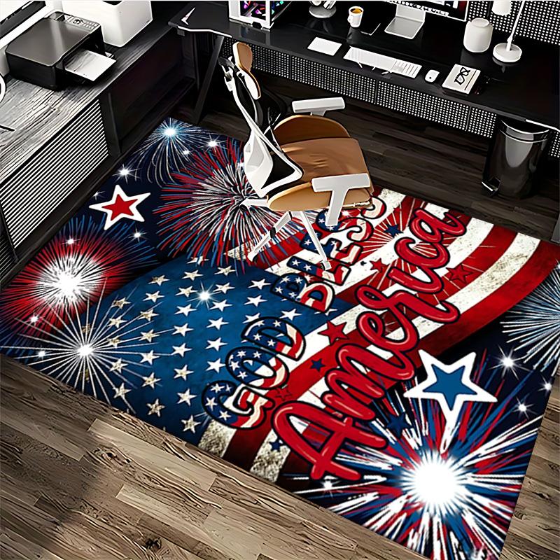 1pc God Bless America Fireworks Carpet Rug for Bedroom Living Room Decor Sofa Home Game Area Rug Non-slip Floor Mat. D72201183