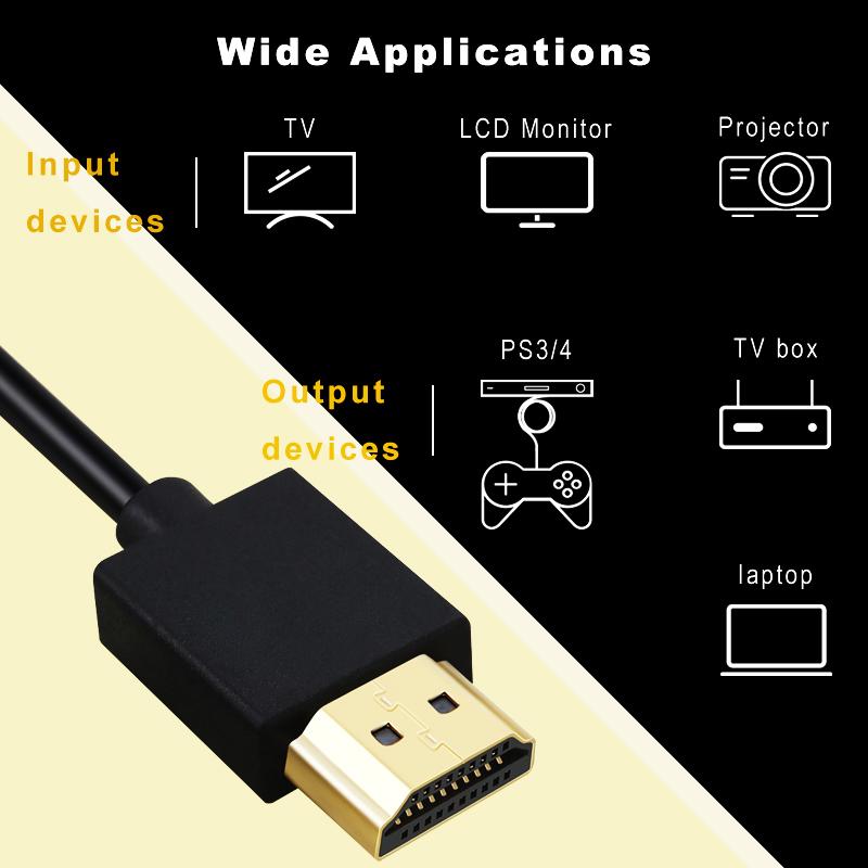 כבל HDTV דק במיוחד 4K 60Hz כבל אודיו וידאו דק במהירות גבוהה 20 OD 32 מ"מ 1 מטר 5 מטר עבור HDTV מחשב נייד מקרן