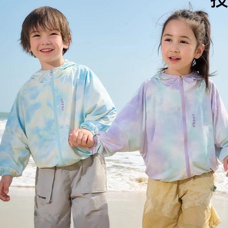 Children's Ice-Skin Gradient Upf50+ Sun Protection Clothing, Summer Cool Breathable Top for Boys, Hooded Sun Protection Clothing for Girls