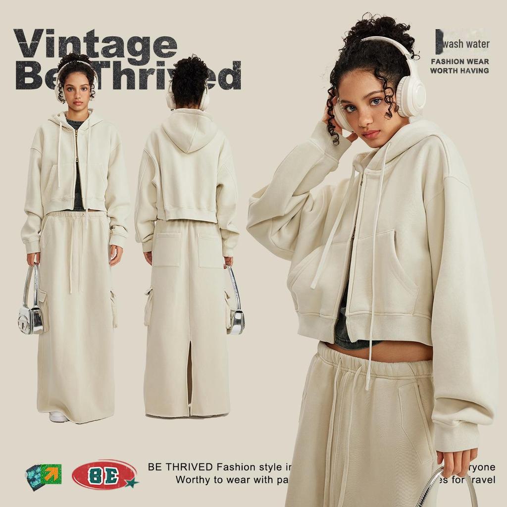 BE Women's 2024 Autumn/Winter Fashion: Hot Girl Washed Cardigan Suit & Short Sports Sweater Dress.