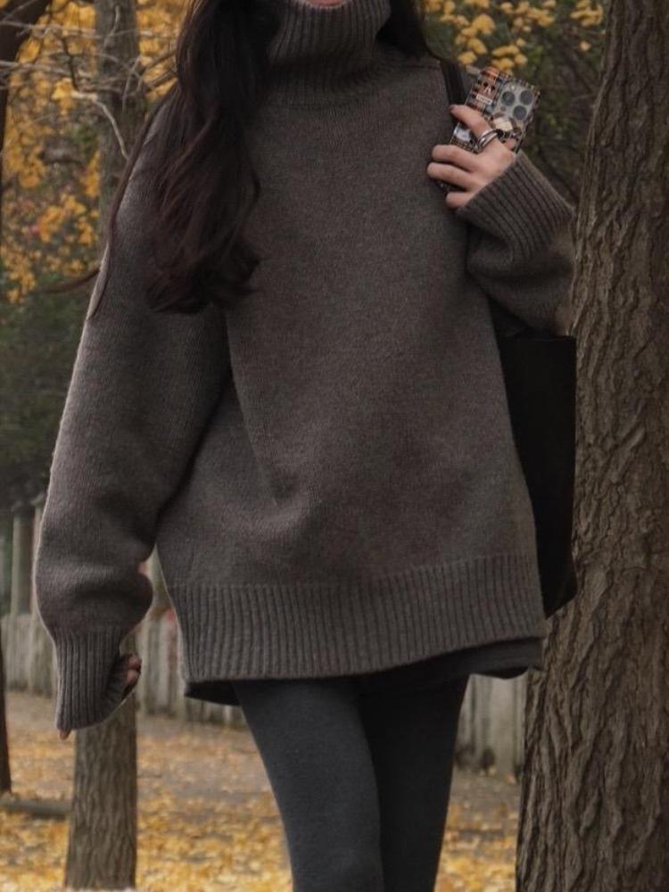 Autumn/Winter Retro Korean High-Neck Loose Knit Sweater