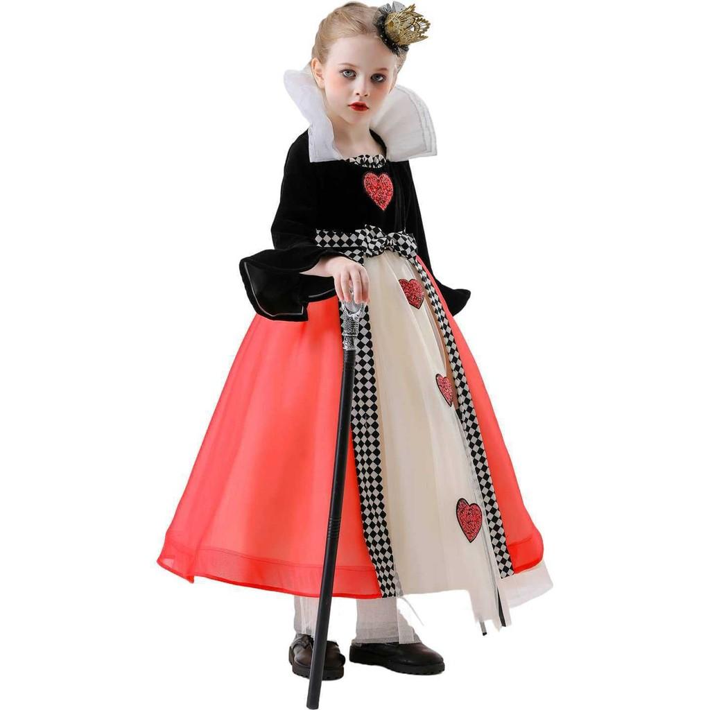 The Red Queen Cosplay Dress For Girls With Tulle Skirt For Halloween Parties