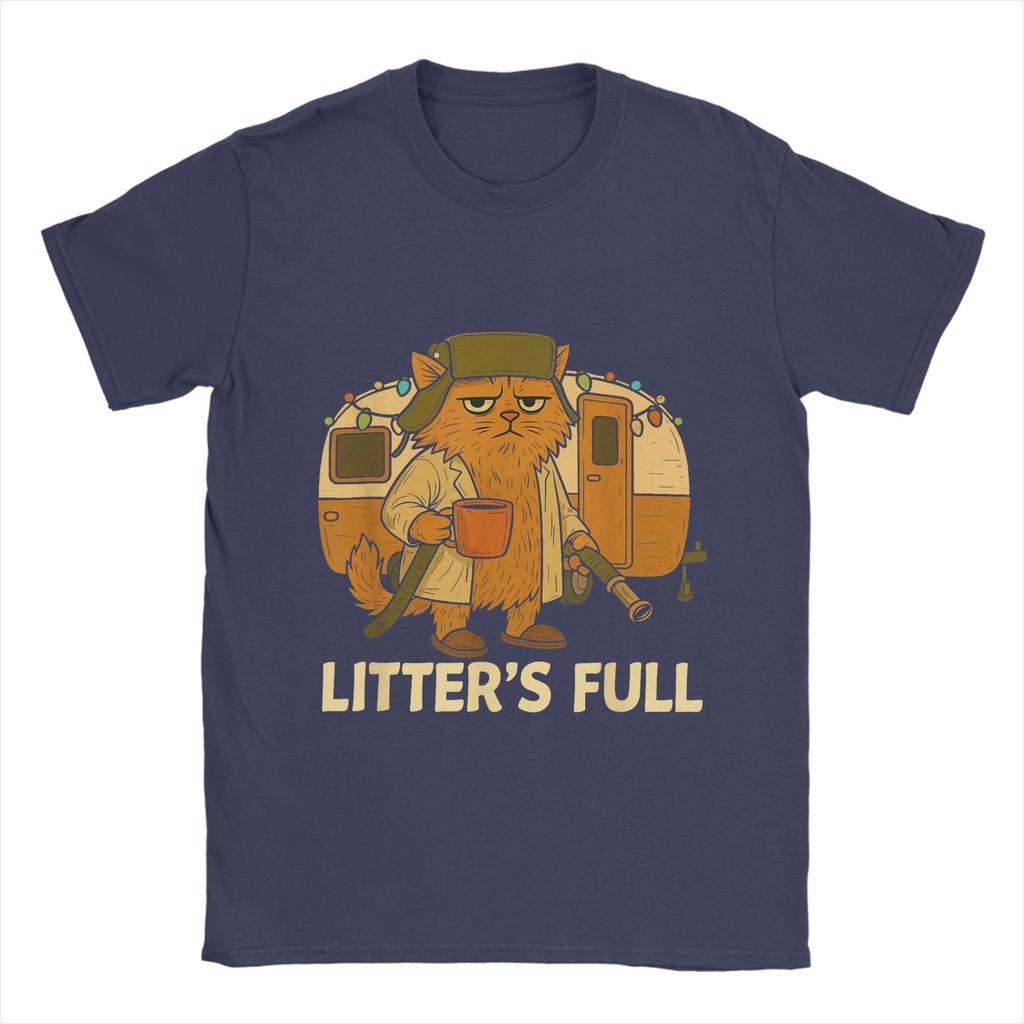 Men T-Shirts Funny Litters Full Cat Vintage 100% Cotton Tee Shirt Short Sleeve T Shirt Crewneck Tops Plus Size