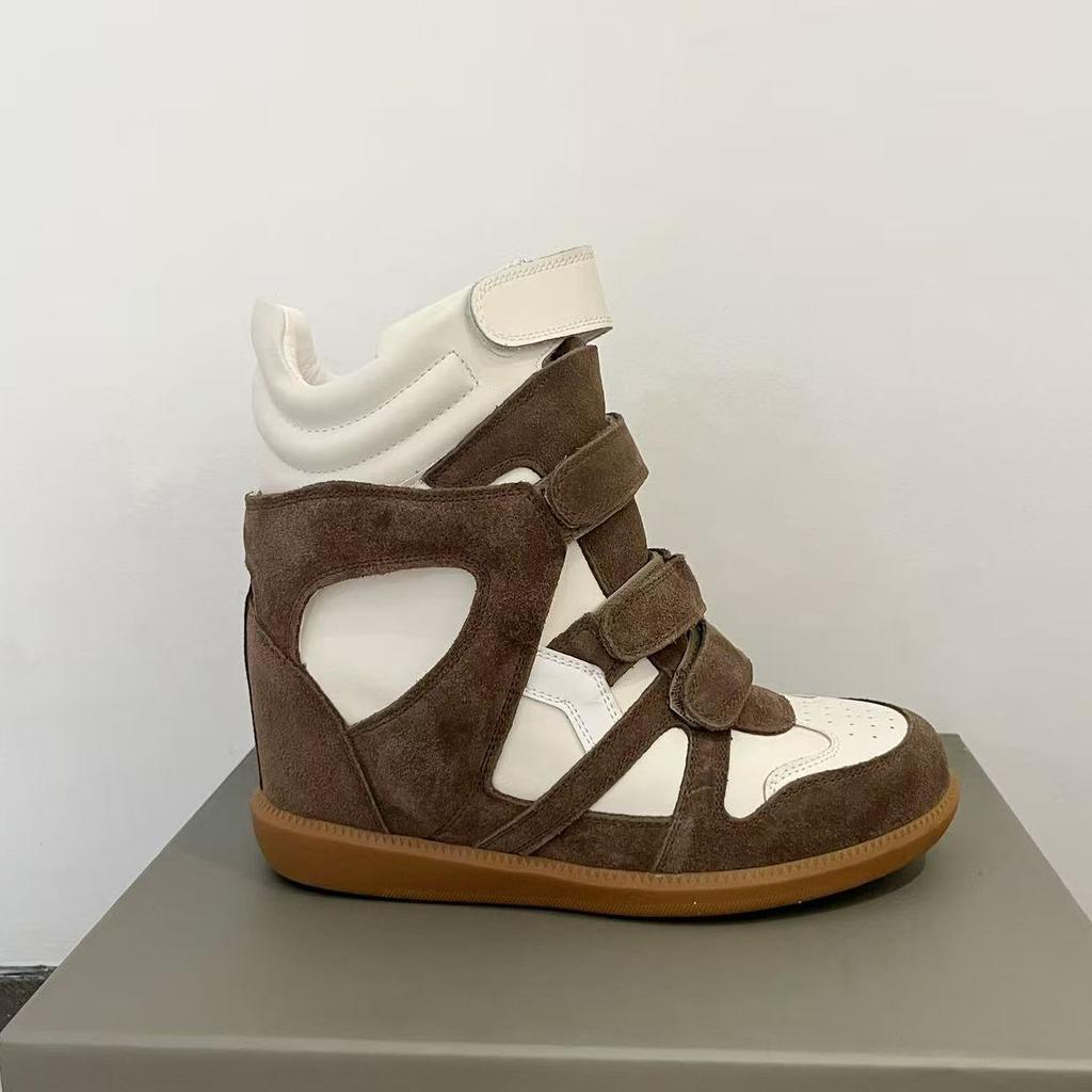 Chaussures montantes blanches en cuir véritable avec rehausse intérieure de 7 cm pour femmes Automne Nouvelles Chaussures de sport décontractées à velcro
