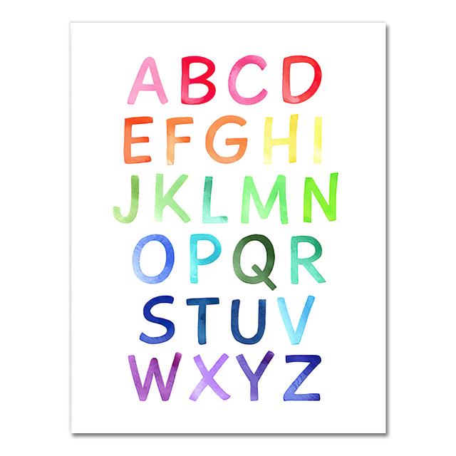 Watercolor Rainbow Alphabet Paintings Playroom Decor Educational Poster Kids Wall Art Canvas Prints Neutral Nursery Decoration No Frame