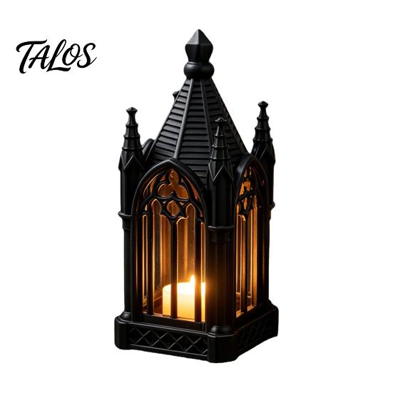 Decorative Desk Accessory Gothic Cathedral LED Candle Lantern, Church Shaped Flameless Tealight Lamp, Versatile Shelf Statue Spooky Vintage