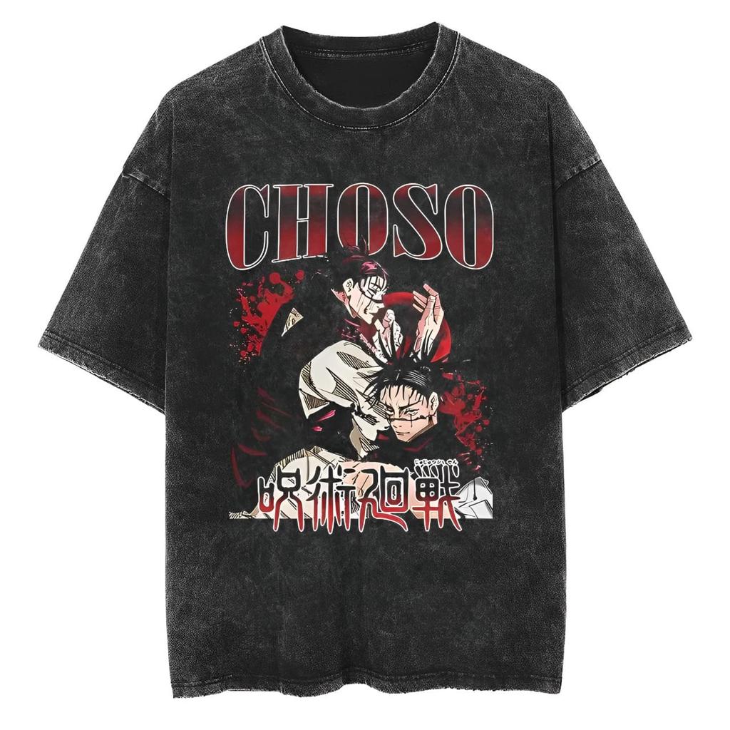 Jujutsu Kaisen Choso T-shirt Vintage Lavaggio Acido Grafica Uomo Oversize Streetwear Abbigliamento Anime Retro Cotone Top Tee