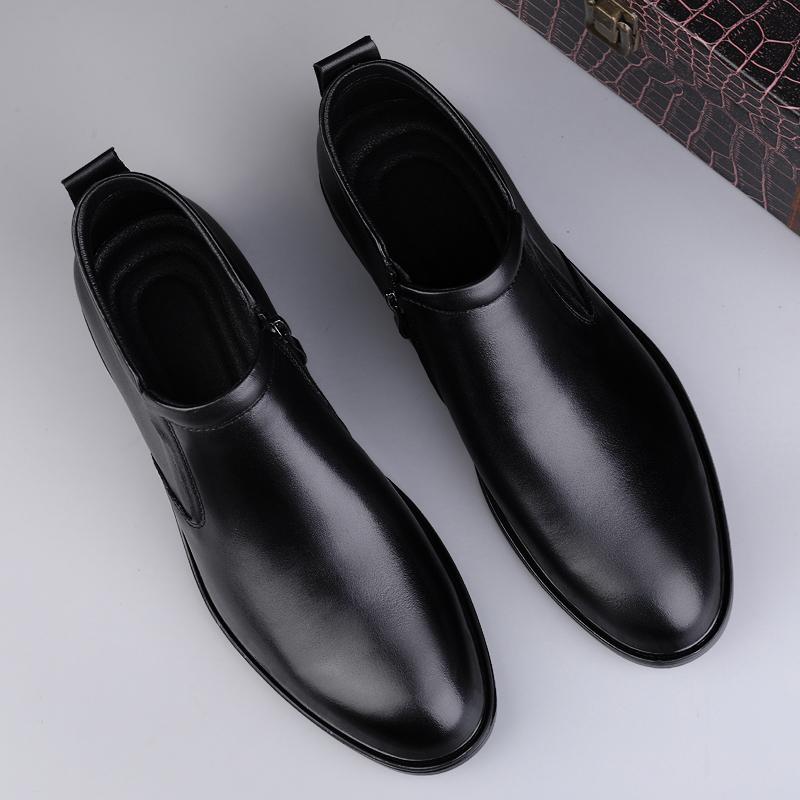 Fashion Winter Mens Genuine Leather Boots Classic  High Quality Ankle Boots with Zippers New Fashion Warm Plush Fur High Top Male Botas