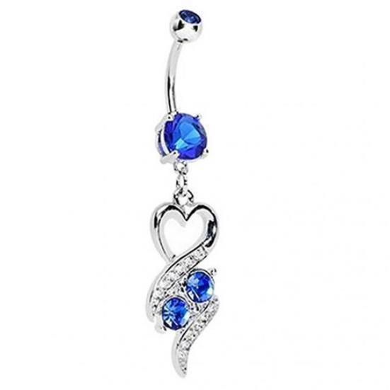 

Women Peach Heart Rhinestone Inlaid Navel Ring Stud Body Piercing Jewelry Gift синий