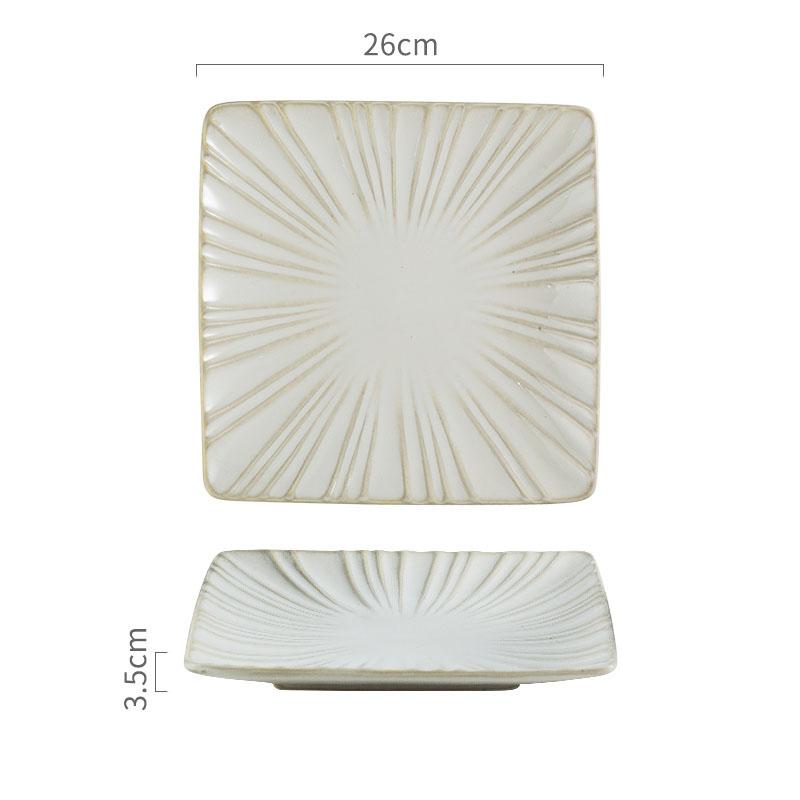 Retro Ceramic Square Plate Dessert Plate Sushi Dish Sashimi Dish Relief Striped Tableware Creative Snack Plate Steak Plates