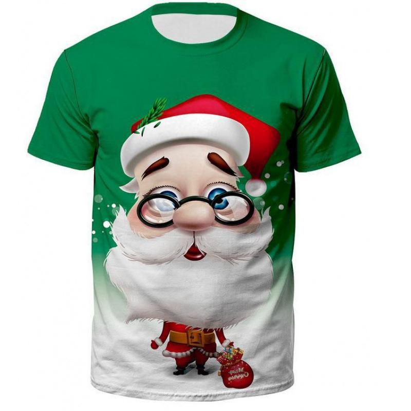 Letni T-shirt z nadrukiem Świętego Mikołaja, casualowy, modny, luźny, wszechstronny, wygodny, męski, damski