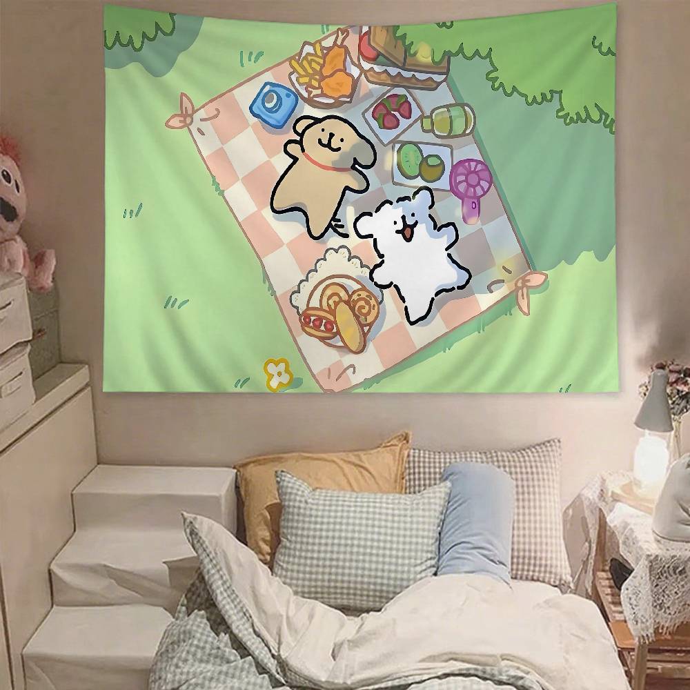 Cute Line Puppy Tapestry Wall Hanging Tapestry Art Deco Blanket Curtain Hanging At Home Bedroom Living Room Decor
