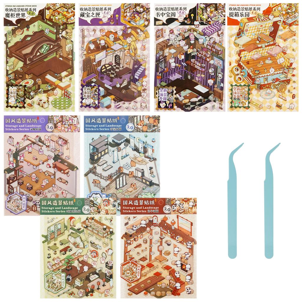 3D Landscaping Stickers Cartoon Forest Village 3D Effect Stickers Pocket Chalet Scene Book Stacking Stickers Birthday Gift