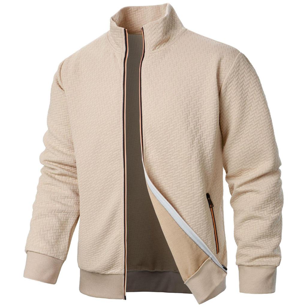 Men's Stand Collar Zipper Cardigan - Casual Jacquard Sweater Jacket