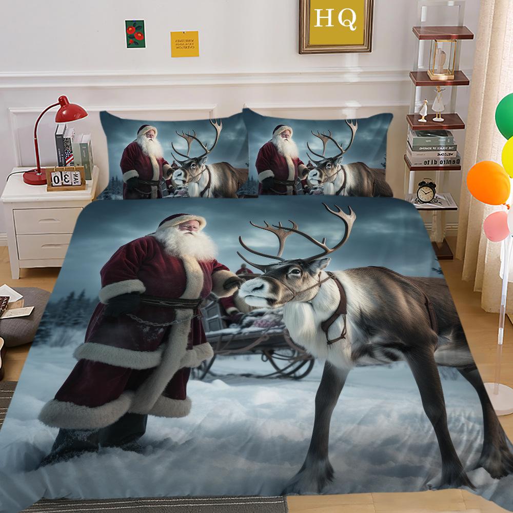 Weihnachtsdruck 3D-Druck Polyester Kissenbezug Bettbezug Zwei- oder Dreiteiliges Set