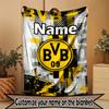 Personalizowany koc z nadrukiem Borussia Dortmund z imieniem, Dekoracja domu, Sypialnia, Sofa, Kemping, Kanapa, Prezenty na urodziny, Boże Narodzenie dla fanów
