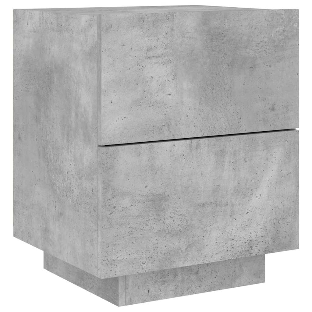 Nightstand With LED, Concrete Gray, Wood-Based Material