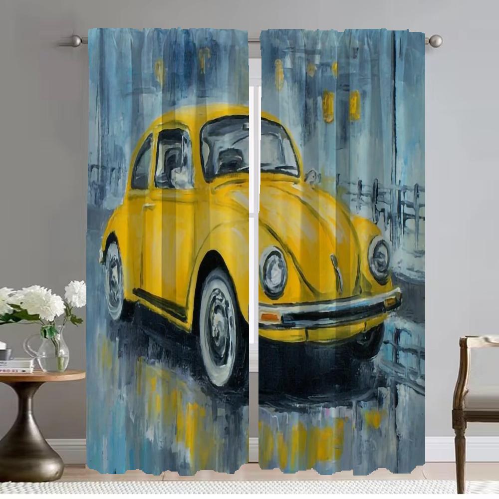 

Kitchen Curtains 2 Pieces Watercolor Car Window Curtain for Room 2 Panel Home Interior Curtains Tulle for Bedroom Shades Living W50xH70cmx2pcs-CL