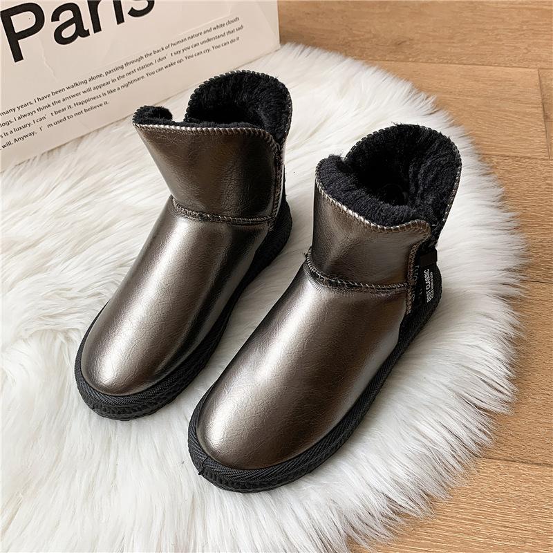 

Ботинки на подошве женские 2025 новые зимние бархатные хлопковые туфли кожаные водонепроницаемые короткие ботинки женские 40