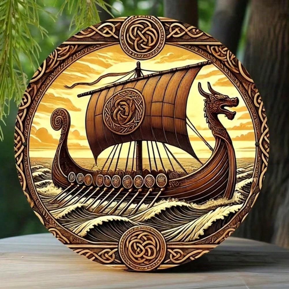 2D Viking Longship Metal Wall Art, Celtic Knot Design for Home Bar Garage Man Cave Decor 20x20 разноцветный