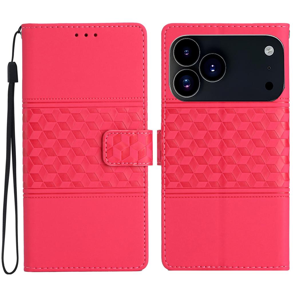 For iPhone 17 Pro Max Case Rhombus Leather Horizontal Flip Phone Cover with Wrist Strap
