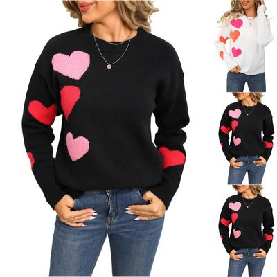 Ladies' Fashionable Heart-shaped Sweater, Loose And Versatile Valentine's Day Knitted Pullover Sweater