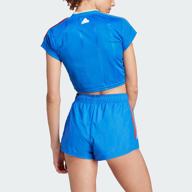 Adidas Alphabet Logo V-Neck Casual Pullover Short Sleeve T-Shirt Women Tops Blue IX9562